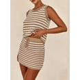 thumbnail image 3 of FEORJGP Women Summer Knit Skirts Outfits Ladies Elegant Sleeveless Vest Stripe Round Neck Knit Tank Tops Drawstring Mini Skirts Soft Comfy Fashion Vintage 2 Pieces Clothes Set Streetwear, 3 of 4
