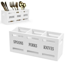 1 Storage Box Clearance! Modern Wooden Utensil with 3 Compartment Silverware Cutlery Holders for Countertop Kitchen Utensils Organizer Storage Container for Fork and Spoon