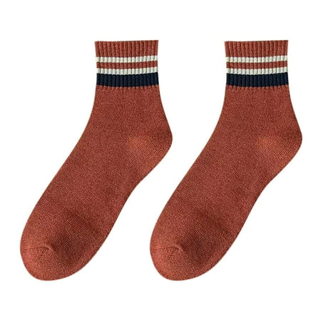 

CLZOUD Thin Womens Socks Brown Cotton Spandex Striped Wool Hosiery Winter Thick and Comfortable Warm Men Medium Length Casual Socks