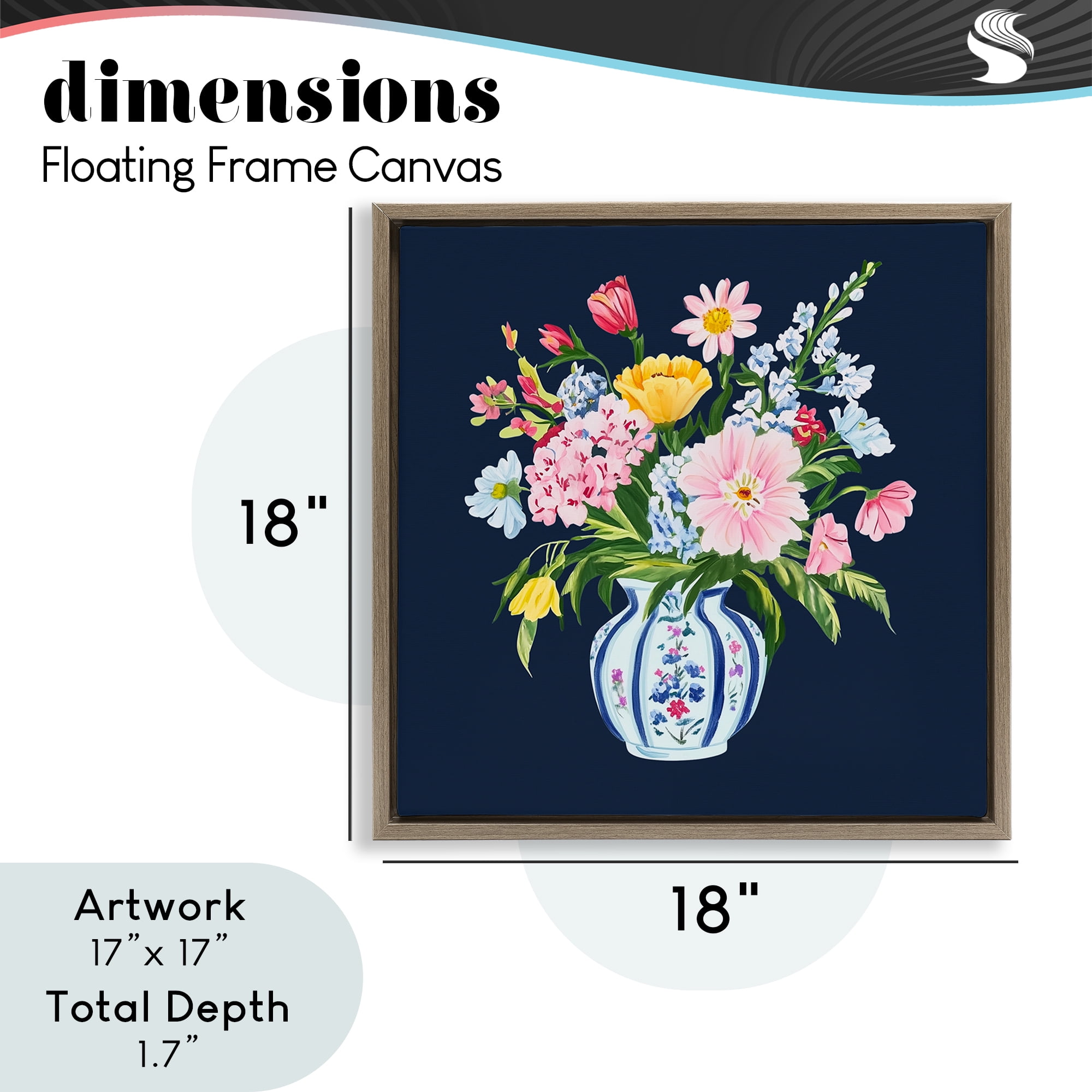 Spring Elegance Chinoiserie Vase Brown Framed Floater Canvas Wall Art, design by Yen