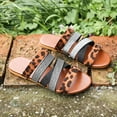 thumbnail image 5 of Anuirheih Women's Strappy Slide Sandals Rhinestone Open Toe Flat Sandals Slip On Casual Summer Beach Sandals(Brown）, 5 of 8