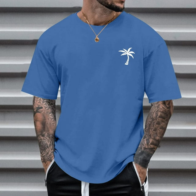 Men T Shirts Male Summer Beach Little Tree Print Blouse Short Sleeve O Neck Tops T Shirt