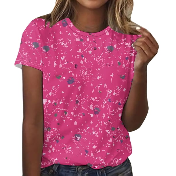 Camisetas de Mujer con Cuello Redondo Blusas de Manga Corta Imprimir Top, Camisetas de Mujer para Primavera Verano Casual