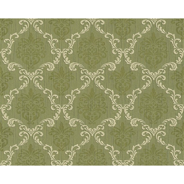 Tessuto - Baroque Fabric Green Wallpaper Roll, Wall Decor Accent