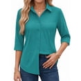 thumbnail image 2 of MOYIKO Womens Button Down Shirts 3/4 Sleeve Basic Business Dress Shirts Collared Work Office Fitted Blouses Tops, 2 of 7