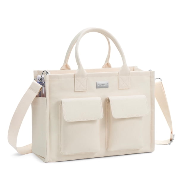 Bolsa de lona resistente con diseño superior para mujer, color beige