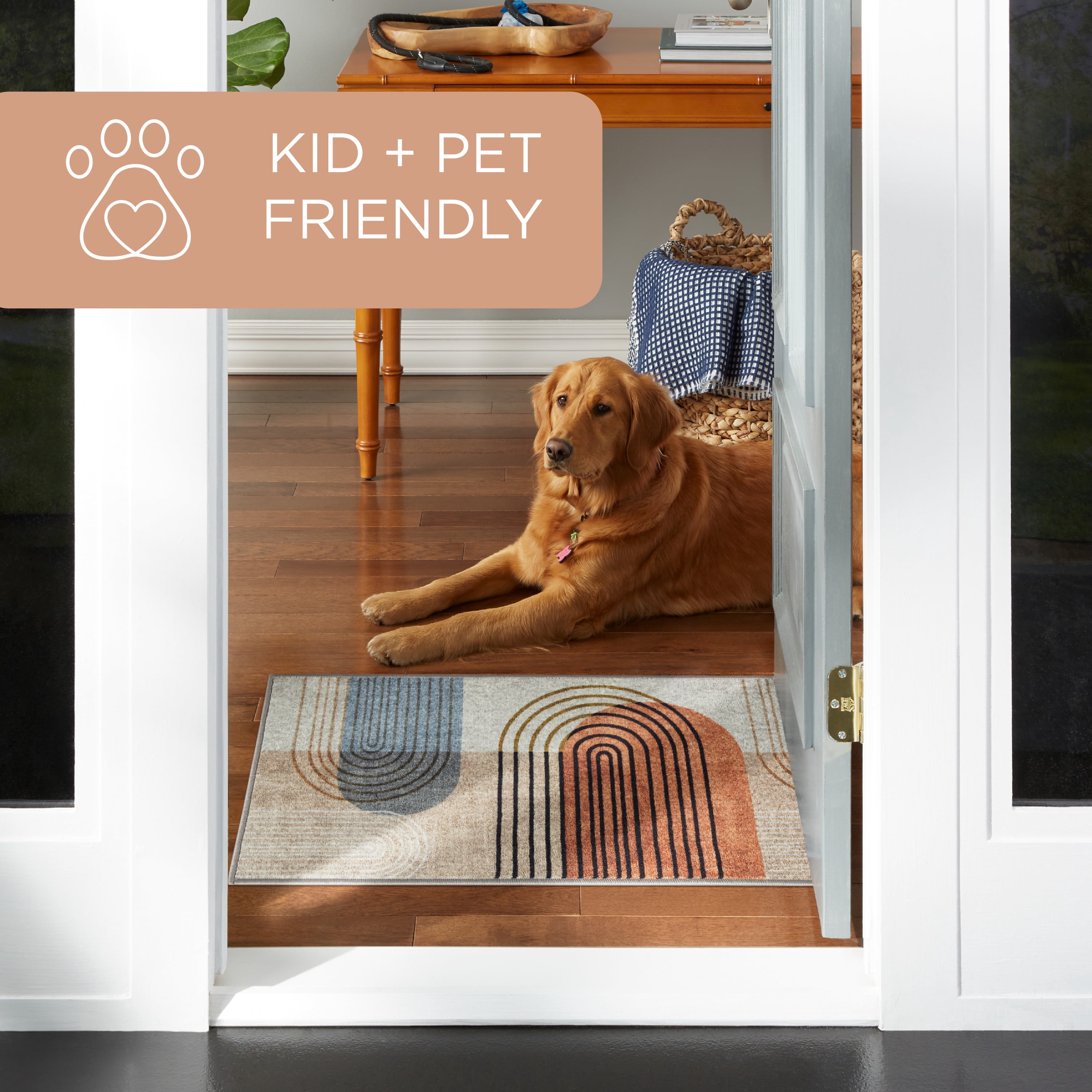 TOWN & COUNTRY EVERYDAY Avani Retro Arch Everwash® Washable Area Rug with Non-Slip Backing, Pet Friendly Rug, Beige/Rust, 20"x35"