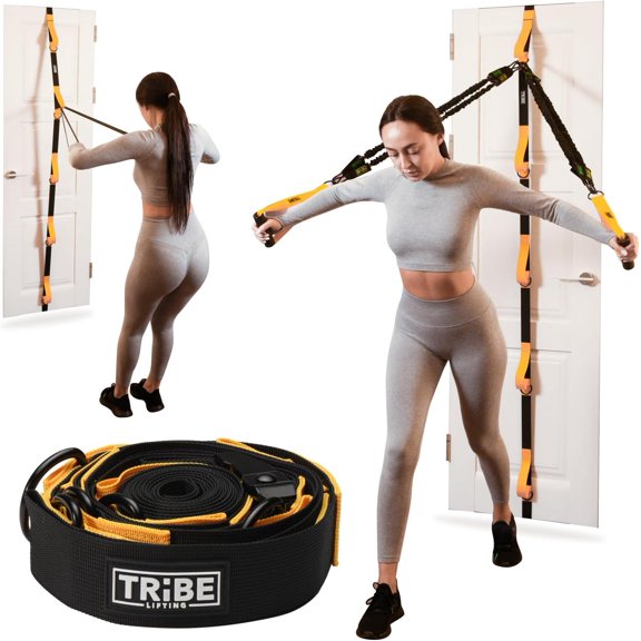 Lifting Adjustable Resistance Band Anchor - Door with 5 Loops & Metal Rings, Durable Nylon Strap for Full-Body Workouts