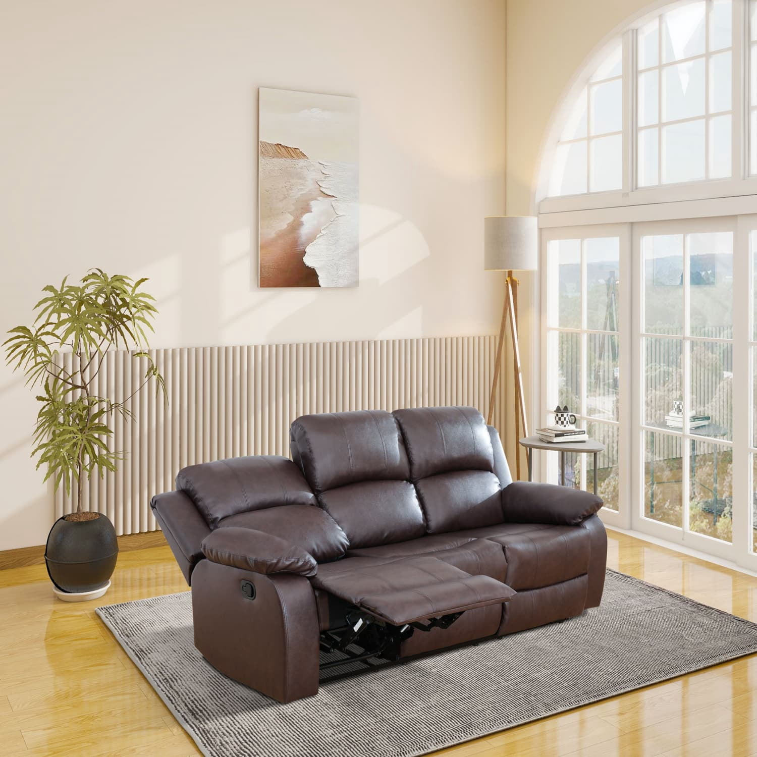 Semi PU and PVC 3-Seat Sofa - Modern Sofa with Intelligent Functions, Solid Wood Frame, and High-Quality Sponge for Living Room