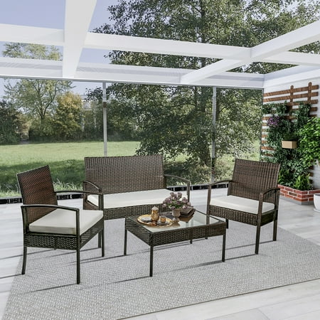 Top S Patio Furniture Set 4 Piece Outdoor Pool Lawn Backyard Rattan Wicker Cushioned Sofas Loveseat And Gl Coffee Table Conversation Top S Patio Furniture Set 4 Piece Outdoor Pool Lawn Backyard Rattan Wicker Cushioned Sofas Loveseat And Gl Coffee Table Conversation
