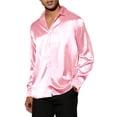 thumbnail image 4 of INSPIRE CHIC Men's Dress Satin V Neck Long Sleeves Button Down Party Shirts S Pink, 4 of 6
