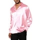 thumbnail image 4 of Camisas de fiesta de satén de cuello en V con botones y mangas largas para hombres INSPIRE CHIC S Rosa, 4 of 6