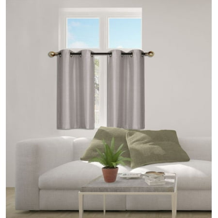 Small Grommet Curtains N25 Silver 1-Set Solid Faux Silk Grommet Top Small Window Curtain, 2 Semi Sheer Tier Panels 30