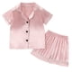 thumbnail image 1 of Odeerbi 1-8 Años Niños Niñas Pijama de Verano de Satén Con Solapa de Muesca Camisa de Manga Corta Pantalón Conjunto de Ropa de Dormir Suave, 1 of 9