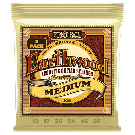 Ernie Ball Earthwood Medium 80/20 Bronze Acoustic Guitar Strings 3 Pack -13-56 Gauge