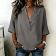 thumbnail image 2 of VEKDONE Cotton Shirts for Women Deep V Neck Collared Shirt Summer 3/4 Length Sleeve Tunic Tops Dressy Solid Color Loose Fit Work Blouse Gray XXXL, 2 of 6