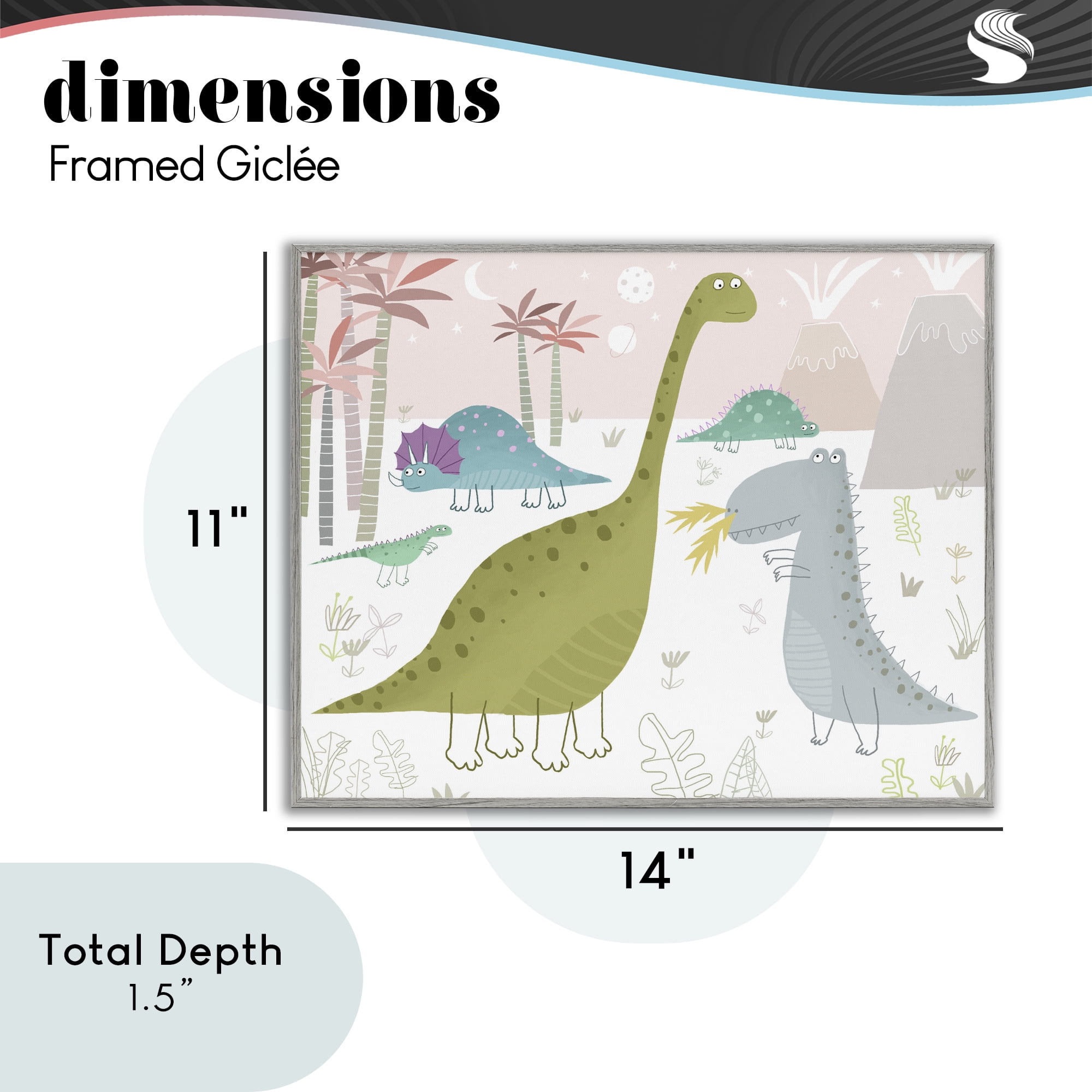 Stupell Industries Earthy Jurassic Dinosaurs Gray Framed Giclee Art, design by Carla Daly