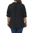 thumbnail image 3 of Agnes Orinda Women's Plus Size Textured Top Ruffled Trim Notch V Neck Puff Sleeves Summer Blouse 1X Black, 3 of 6