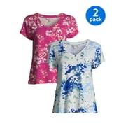 Pioneer Woman Knit V-Neck T-shirt with Shorts Sleeves, 2-Pack Bundle