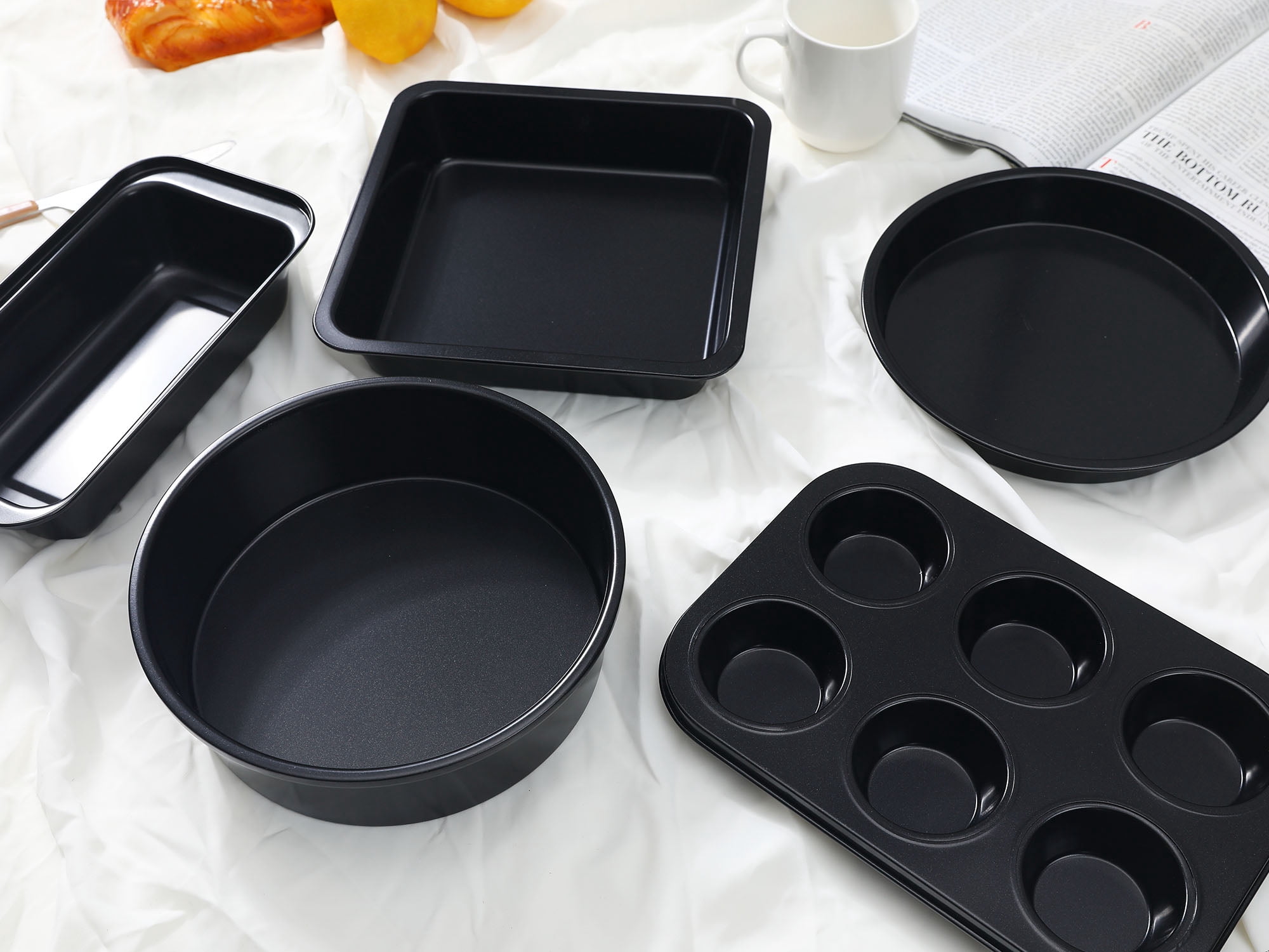 Unique Bargains Nonstick Bakeware Set Baking Pans Set Black 5 Pcs