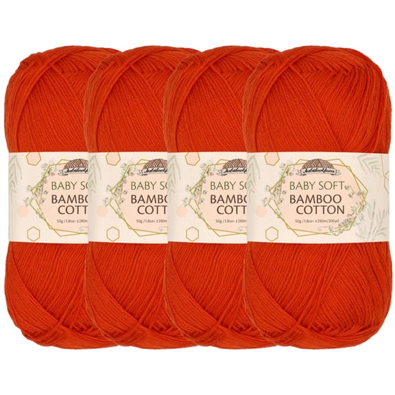 JubileeYarn Baby Soft Bamboo Cotton Yarn - 50g/Skein - Cherry Red - 4 Skeins