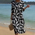 thumbnail image 3 of Ayolanni Floral Women's Fall Dress 3/4 Sleeve Crew Neck A-Line Maxi Dress Flowy Beach Boho Pleated Long Dress Black L, 3 of 6