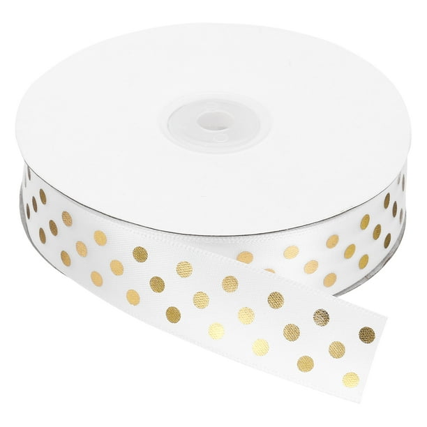 Cintas de Grosgrain 50 Yardas 1 Pulgada Cinta Blanca con Puntos Dorados para Manualidades, Envoltura de Regalos, Bodas