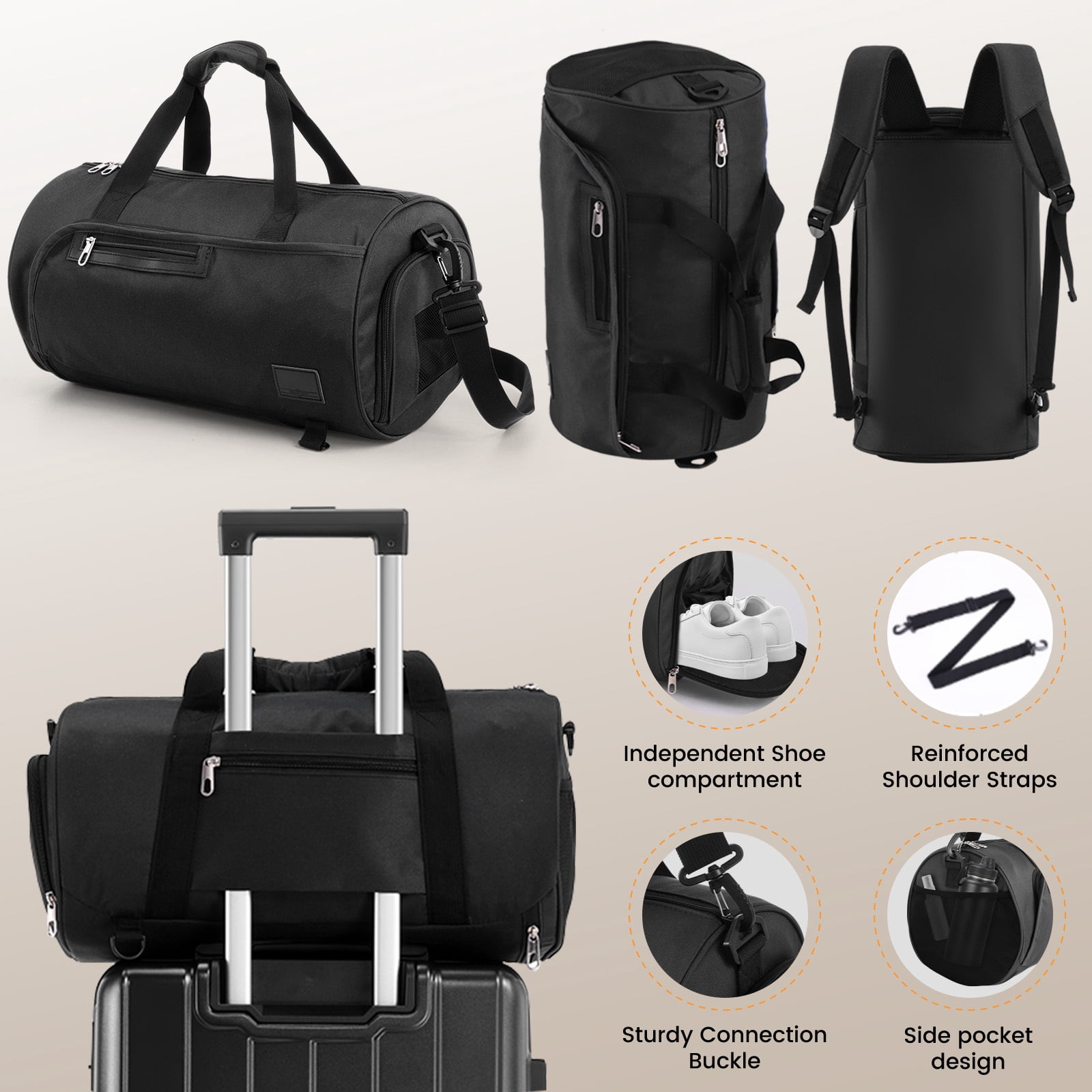SANOPY 3 Piece Luggage Sets, 20" Hardshell Hardshell Hardside Luggage (TSA Lock) + Convertible Gym Bag (Backpack/Crossbody/Tote)