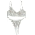 thumbnail image 3 of Thin Mesh Bra And Brief Lace See Through Control Push Up Full Cup Supportive Underwear Set, XL, White, 3 of 3