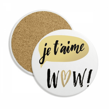 

Je T Aime I Love You Quote Style Coaster Cup Mug Round Holder Absorbent Stone 2pcs