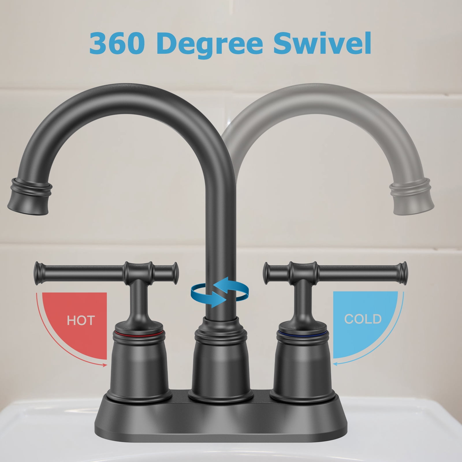 Classical Bathroom Faucets for Sink 2&3 Holes, 4 inch Bathroom Faucet, 360 Swivel Spout Centerset Brushed Nickel Bathroom Faucet with Pop Up Drain and cUPC Lead-Free Hose