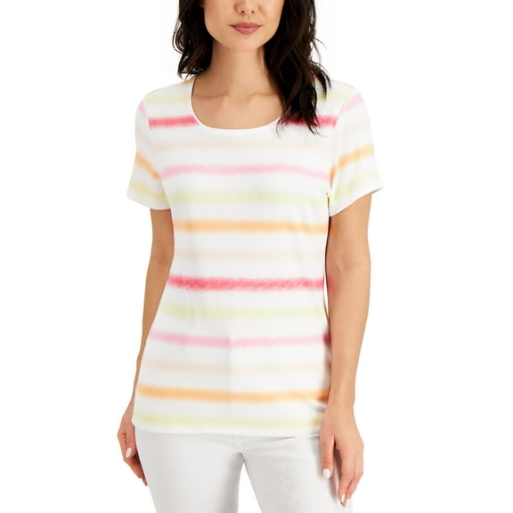 Karen Scott Petite Gradient Stripe Top Rose Glow PM