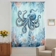 thumbnail image 2 of Coastal Octopus Blue Sheer Curtains 54 Inches Long, Summer Beach Nautical Coral Starfish Light Filering Curtains, Breathable Simi Curtain Privacy Drapes for Kitchen Bathroom Small Window Treatment, 2 of 9