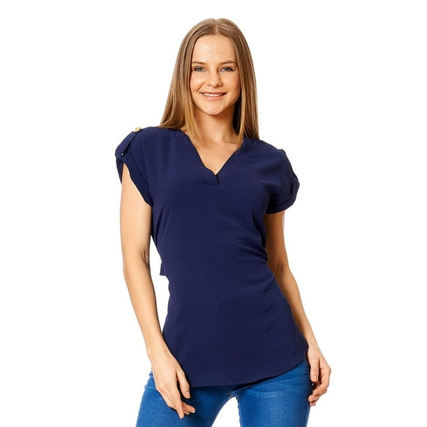 Blusa Casual Mujer Con Cinturón Manga Corta Cuello V Marino azul CH Incógnita 550308