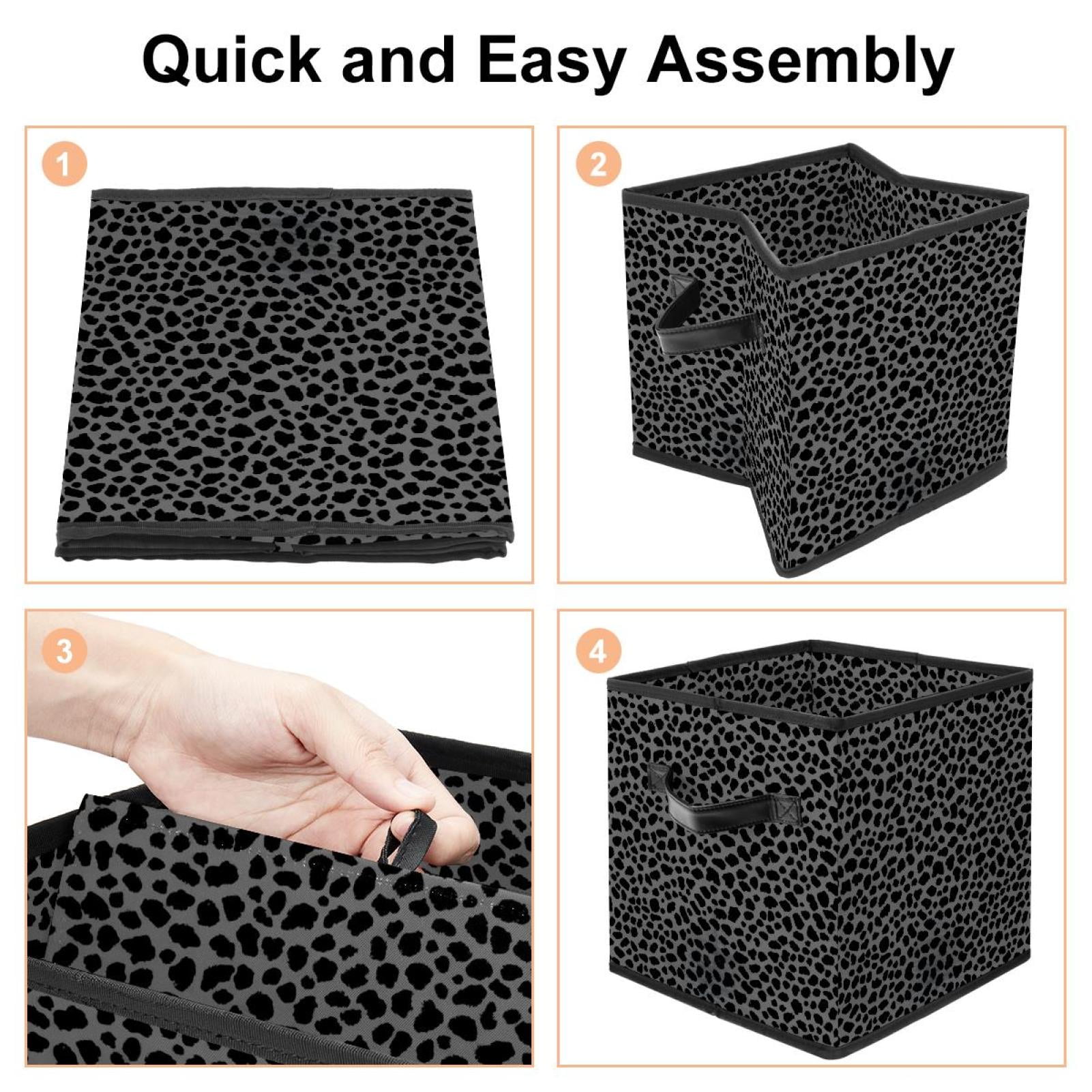 RATGDN Collapsible Fabric Cube Storage Bin with Double Handles for Living Room Bedroom Office Black - Gray Black Leopard Print Pattern