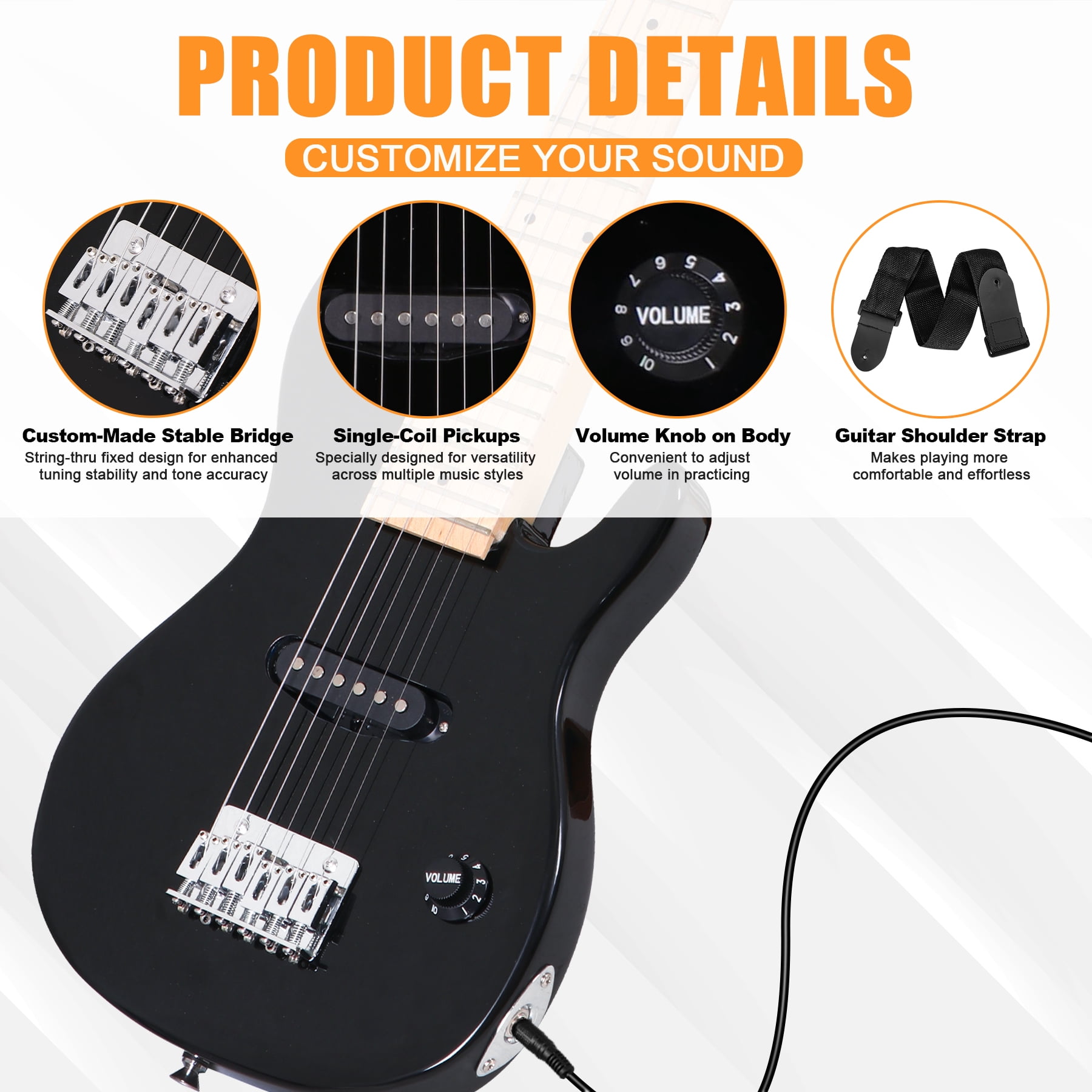 ZenSports 30-Inch Kids Electric Guitar 3/4 Size Beginner’s Guitar W/Amp & Accessories Pack, Right-Handed Black