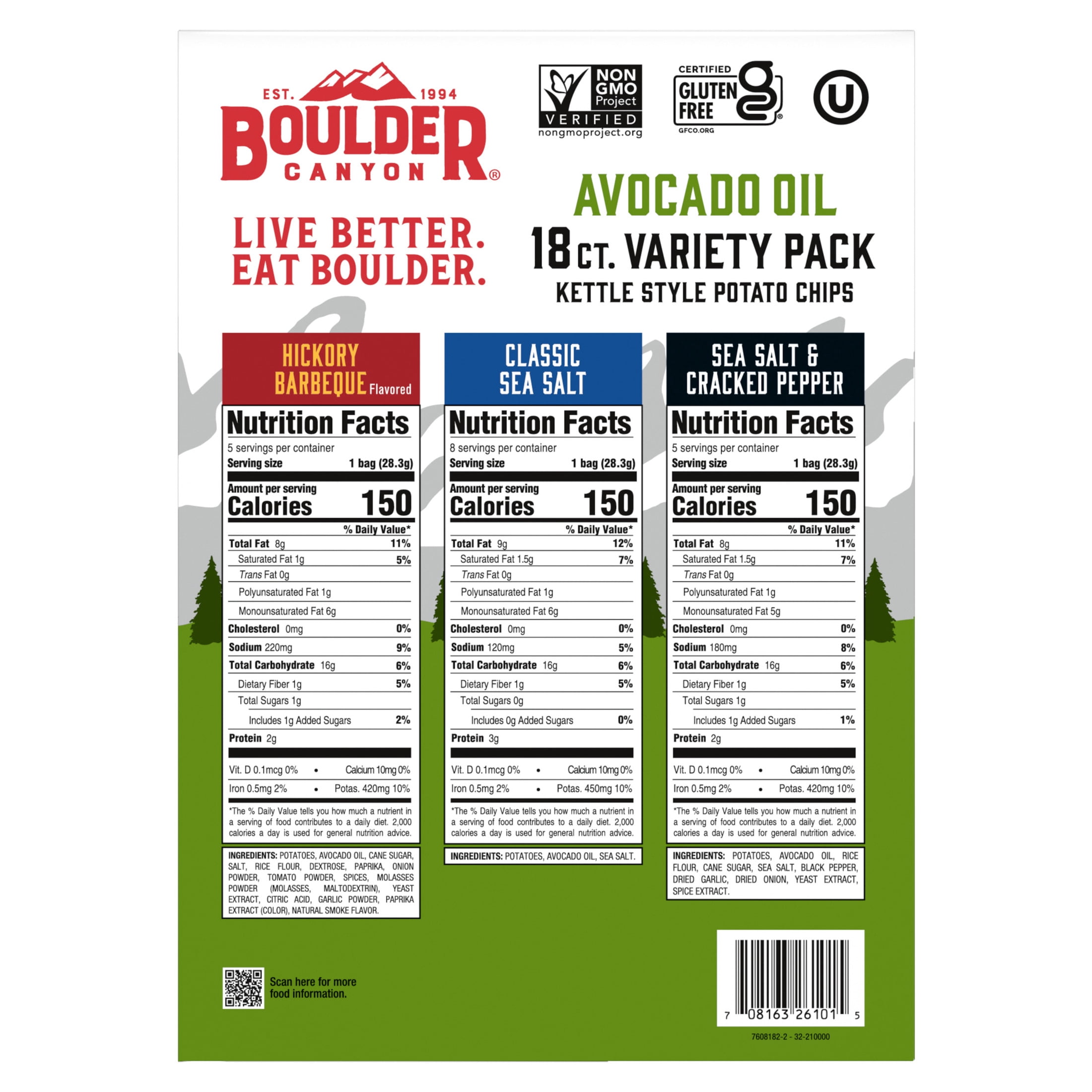 Boulder Canyon Variety Pack Snack Chips, 1oz bag, 18 Count Multipack