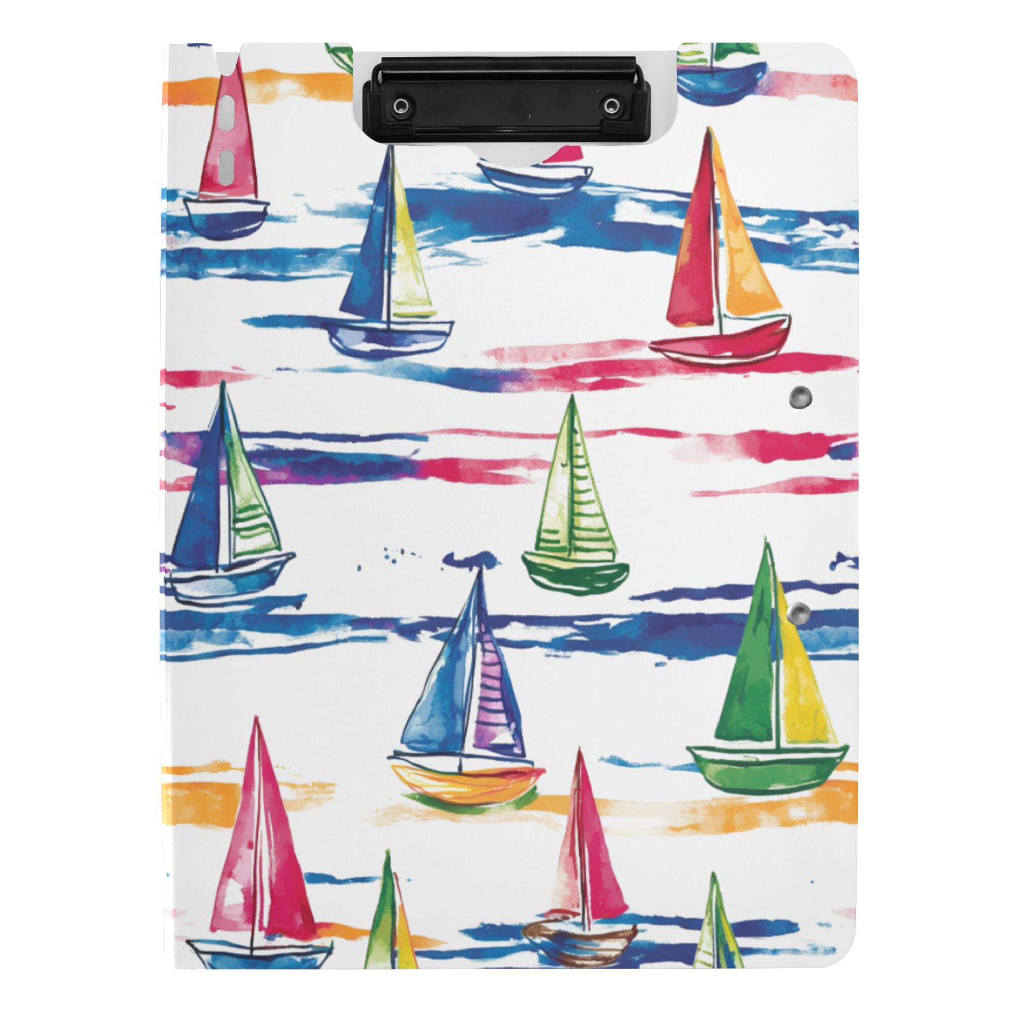 FORMRS A4 Clipboard Folder with Pen Holder Horizontal Foldable School Office Binder, Hand Drawn Sailboats