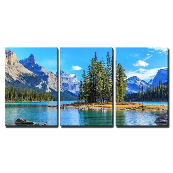 wall26 - 3 Piece Canvas Wall Art - Spirit Island in Maligne Lake - Modern Home Art Stretched and Framed Ready to Hang - 16"x24"x3 Panels