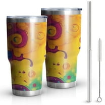 30oz Colorful Circular Pattern Tumblers Stainless Steel Tumbler with Lid and Straw,Vacuum Insulated Double Wall Travel Tumbler Cups Mug with Cleaning Brush for Coffee,Tea