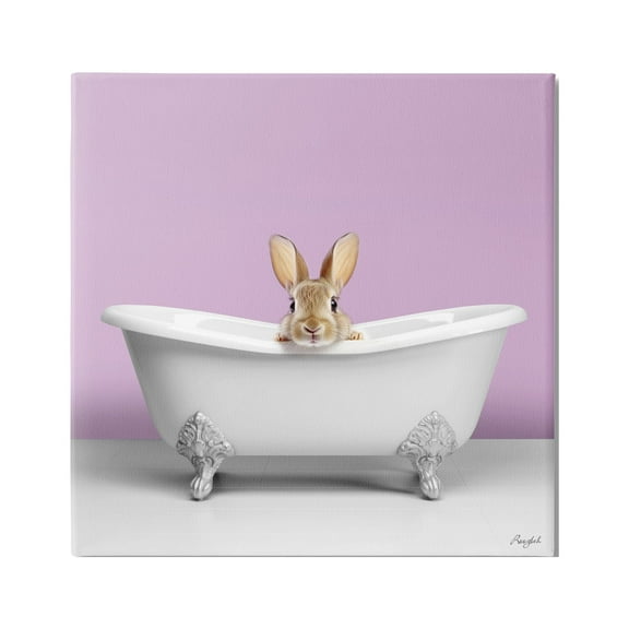 Stupell Industries Bunny in Tub on Purple Animals & Insects Painting Gallery Wrapped Canvas Art Print Wall Art, 17 x 17