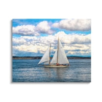 Stupell Industries Quaint Sailboat Floating Ocean Fluffy White Clouds Canvas Wall Art, 48 x 36, Design by Nan