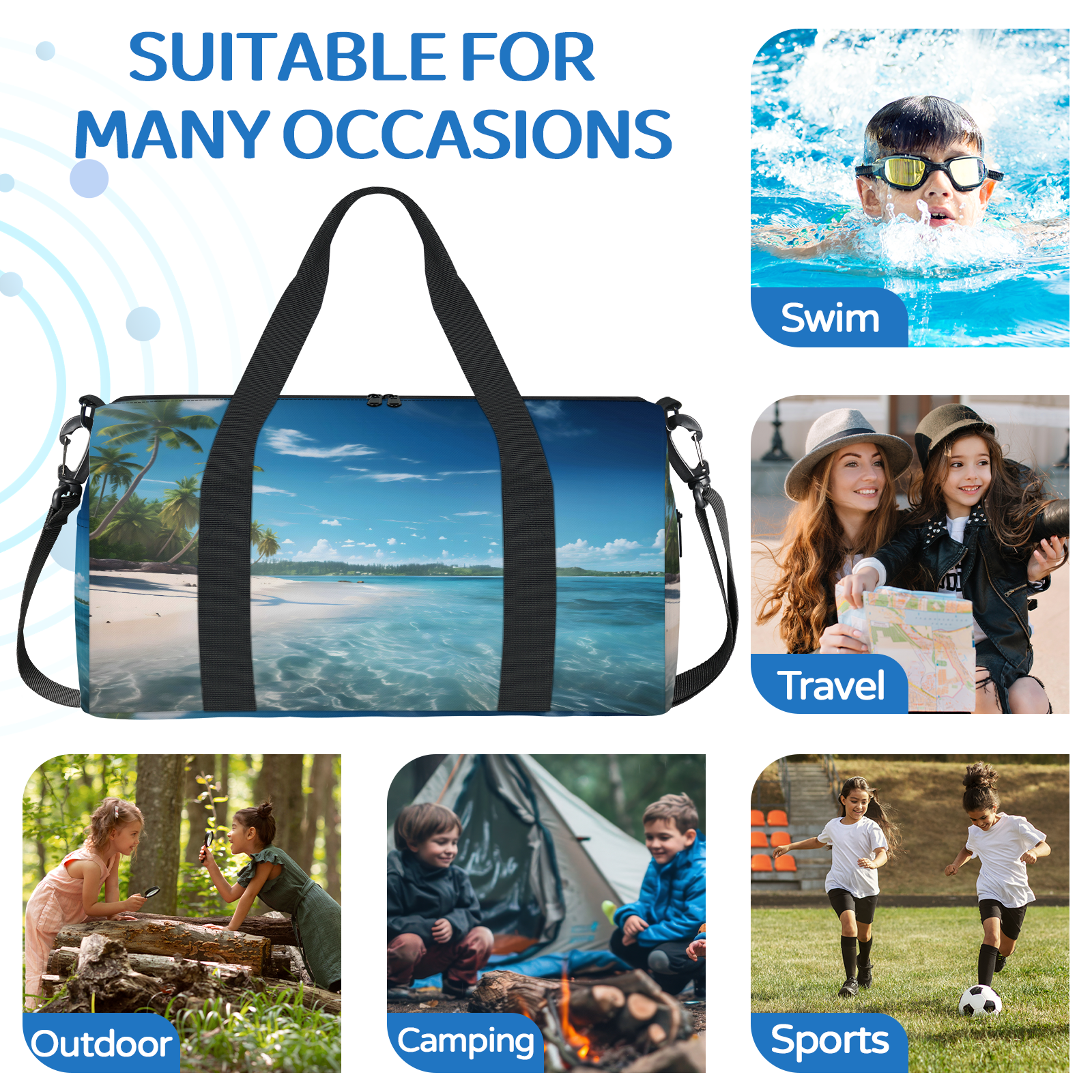 Herdesigns Beach Ocean Landscape Travel Duffle Bag Sports Yoga Weekender Overnight Carry on Workout Bags Lightweight Waterproof Gym Tote Bag for Women