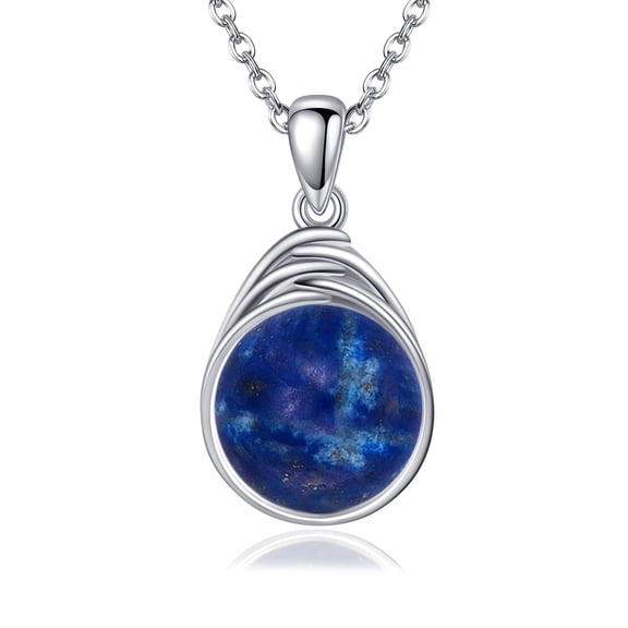 YAFEINI Lapis Lazuli Necklace for Women Sterling Silver Round Lapis Lazuli Pendant Necklace Lapis Lazuli Jewelry for Women