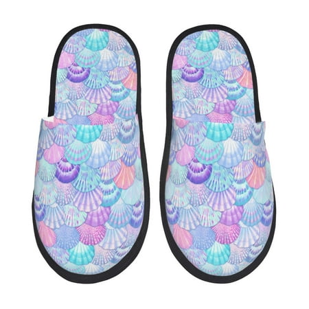 Balery Watercolor Sea Shells 1 Slient Indoor Furry Fleece Comfort House Shoes Soft Non-Slip Home Shoes Cotton slippers House Slippers-- Large