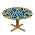 thumbnail image 3 of Round Fitted Tablecloth Mandala Damask Flower Ethnic Floral Table Cloth with Elastic Edged Waterproof Wipeable Round Table Cover for Patio Parties Outdoor Decor, 3 of 7