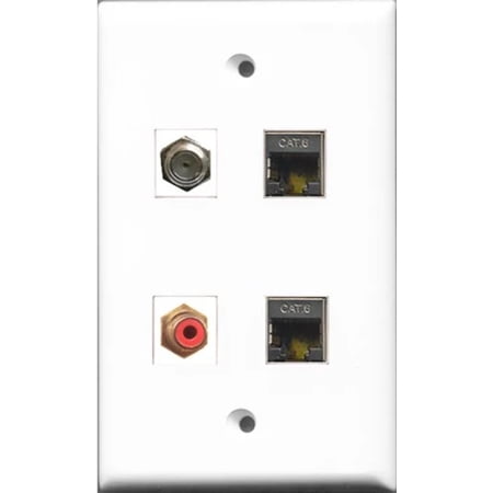 RiteAV 1 Port RCA Red and 1 Port Coax Cable TV- F-Type 2 Port Shielded Cat6 Ethernet Wall Plate