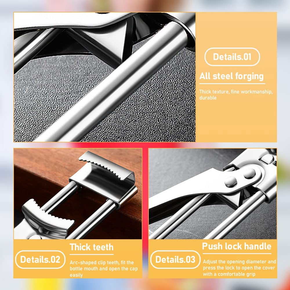 2026 Upgrade Adjustable Stainless Steel Jar Opener, Multifunctional Stainless Steel Can Opener Bottle Jar Lid Gripper Household Kitchen Tool for Weak Hands Seniors and Kids