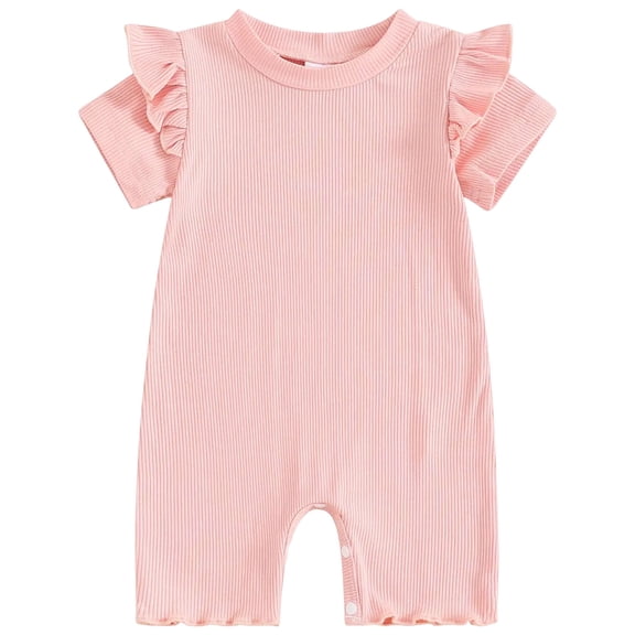 Leey-World Baby Girl Rompers 0-3 Months Baby Infant Girls Cotton Short Ruffle Sleeve Summer Romper Outfits(Pink,6-12 Months)