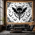 thumbnail image 6 of Monochrome Bat with Damask Flourishes on White Background, Spooky Gothic Illustration for Halloween Enthusiasts, Decorative Art Print, Halloween Gift Tapestry Wall Hanging for Bedroom and Dorm, 6 of 7